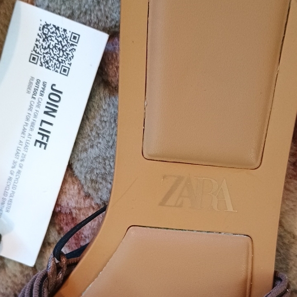 NWT Zara Tan Bow Slide Sandals - Picture 4 of 7